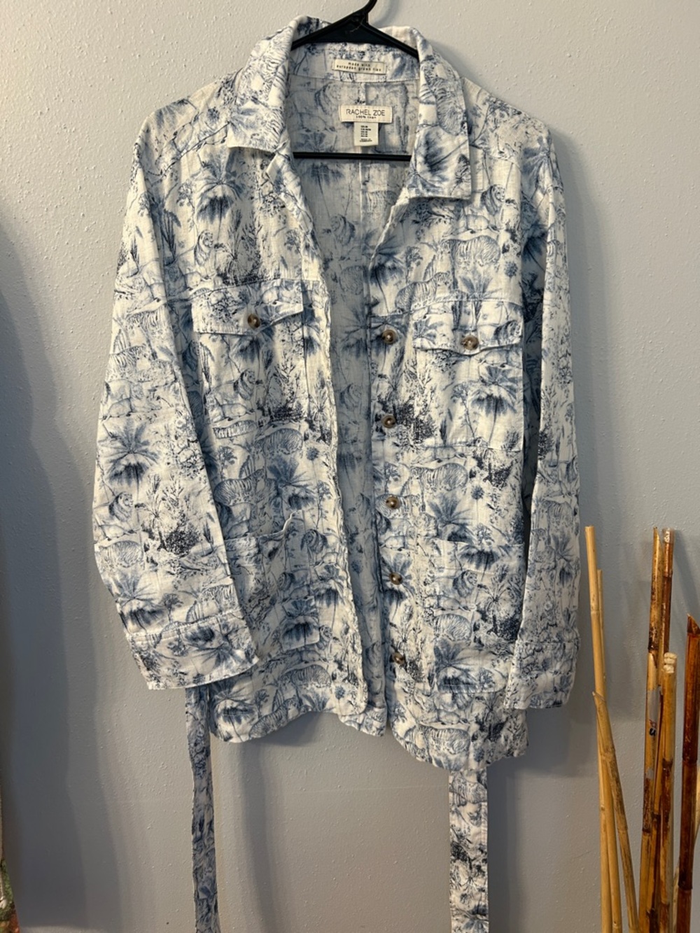 Rachel Zoe White and Blue Toile Utility Jacket